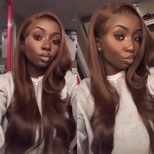 Brown Color 13*4 Lace Front Human Hair Wigs Brazilian Wavy Lace Wigs Pre Plucked Body Wave Pre Plucked Bleached Knots 180