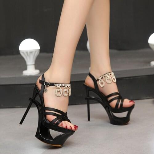 Sexy Diamond Steel Pipe Shoes 2019 New Women Shoes Sandals Summer High-heels 16cm Waterproof Model Catwalk Shoes Size 34-40