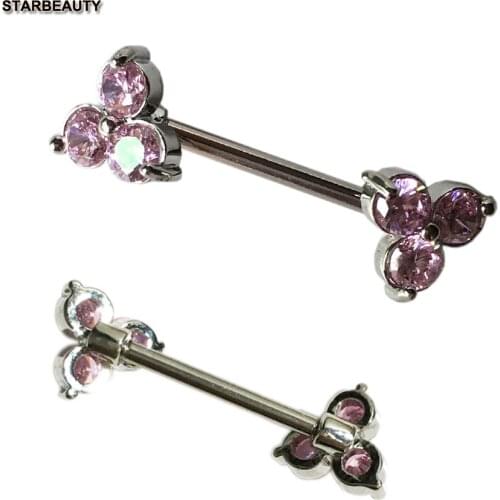 Three Crystal Flower Nipple Piercing Mamilo, Sexy Women Nipple Ring Body Jewelry Unique Nipple Piercings Rings Jewellery