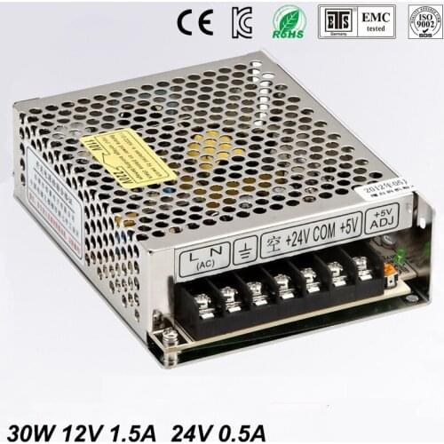 D-30C 12V 1.5A 24V 0.5A Ultra mince double sortie alimentation pour LED light Strip SMPS 90 V - 240 V AC entree 12V 24 V sortie