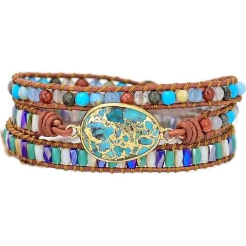 Blue Imperial Pine Hand Woven Leather Bracelet Lovers Bracelet Beautiful Jewelry Charm Bracelet Gift Luxury Design Bracelet