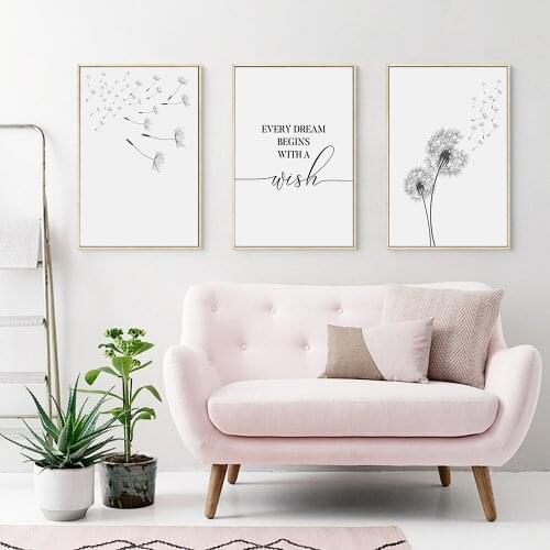 Make Wish Dandelion Letter Poster Prints Nordic Canvas Painting Wall Art Picture Minimalist Living Room Bedroom Nursery Decor