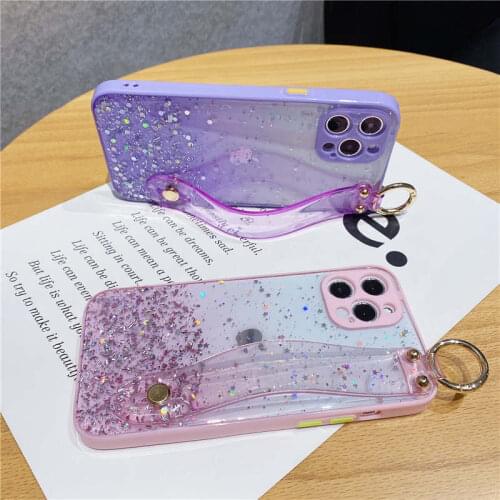 Luxury Glitter Powder Wrist Strap Soft Case For Huawei P40 P30 Lite Mate 30 Pro Cover For Huawei Y5P Y6P Y7P Nova 6se 7i Y6 2019