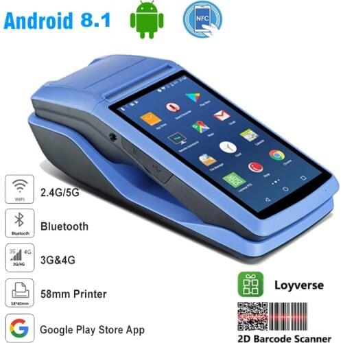 RUGLINE Handheld Pos Terminal Android 8.1 PDA With Bluetooth Thermal Receipt Printer 3G WiFi Mobile Order POS Terminal