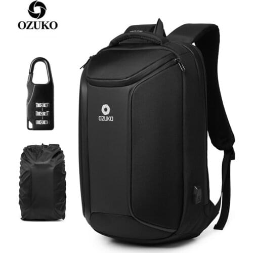OZUKO Men Backpack Large Capacity 15.6 inch Laptop Backpack With Rain Cover Waterproof Backpacks USB Charging Male Travel Bag