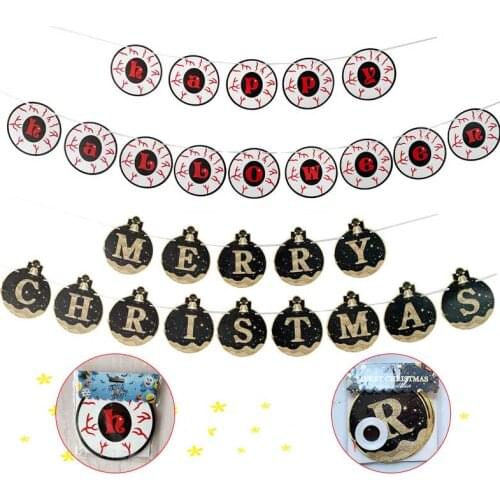 Merry Christmas Banner Happy Halloween Banner Paper Bunting Garland Flags Halloweens Party Decoration Supplies Photo Backdrop