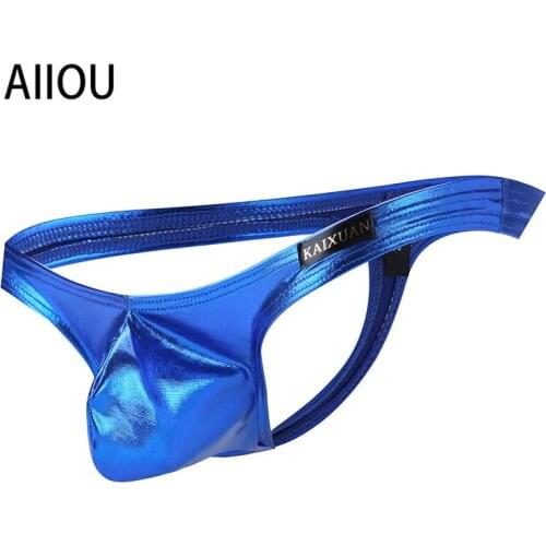 AIIOU Sexy Underwear Mens G Strings and Thongs Low Waist U Convex Erotic Imitation Leather Gay Jockstrap Sissy Panties Thongs