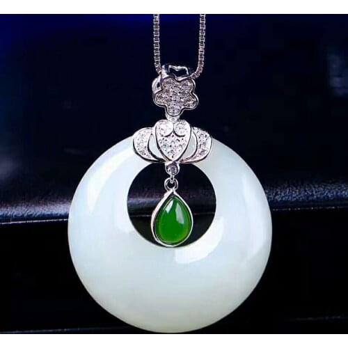 Hetian Baiyu Silver Inlay Pendant White Jade Solid Color Pendant h31