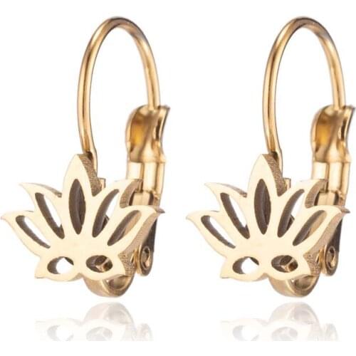 Chic Gold Silver Plated Stainless Steel Lotus Flower Earrings For Girls Flora Stud Hook Earings Yago Lucky Jewelry Birthday Gift
