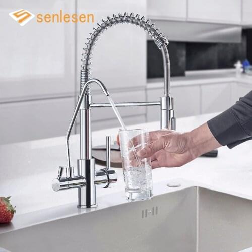 Senlesen Kitchen Spring Faucet Pull Down ABS Spray Head Single Handle Hot and Cold Water Mixer Tap Ceramic Valve Deck Mounted