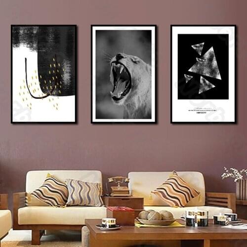 Modern Abstract Canvas Painting Wall Black and White Pictures Fierce Beast for Living Room Bedroom Restaurant Decoration