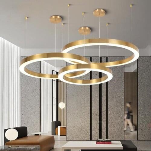 Modern ring chandelier for living room home decor gold stainless steel hanging lamp designer circle engineering lights