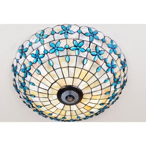 Mediterranean shell crystal stained glass lilac Ceiling lights 40 50 60cm. LED bulbs suspension lamp bedroom lighting