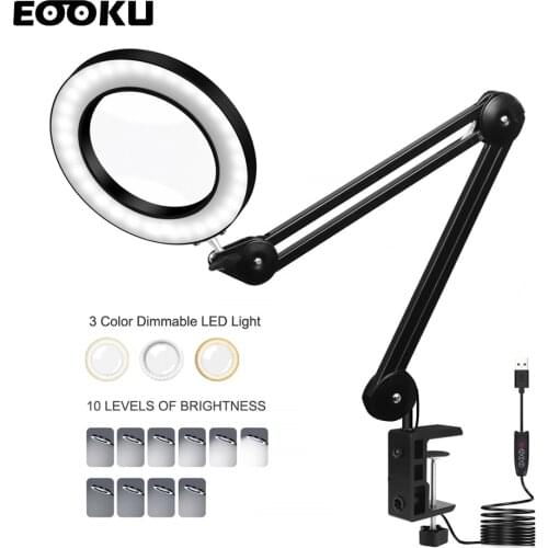 EOOKU USB LED Table Lamp 5X Magnifier Diamond Shape Reading Lamp Illuminated Light for Bedroom/Office/Reading/Crafts Hobby DIY