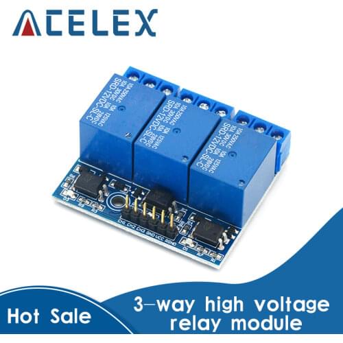 Three 3 channel high-voltage relay module with opto-isolated, fully compatible with 3.3V and 12v signal