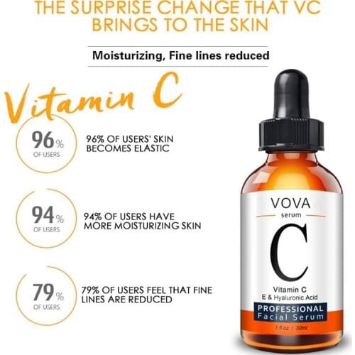 30ml Vitamin C Facial Serum Whitening Brightening Moisturizing Improve Roughness Lighten Spots Hyaluronic Acid Facial Care TSLM1