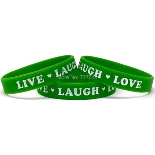 100pcs Inspirational Quote green blue LIVE LAUGH LOVE wristband silicone bracelets free shipping by ePacket A