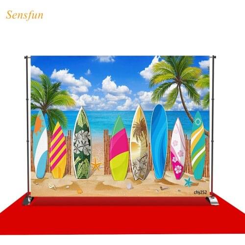 LEVOO Photography Background Summer Ocean Beach Surfboards Palm Trees Photo Background Photo Shoots Photophone Photocall Vinyl