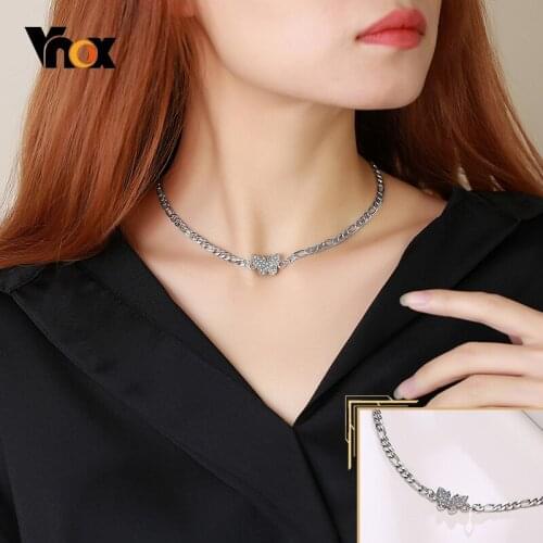 Vnox Elegant Butterfly Choker Necklaces for Women, Never Fade Stainless Steel Figaro Chain Link Collar Jewelry, Length 39cm-46cm