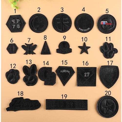 High Quality Leather Black Five-pointed Star Triangle Shape Small Insignia Embroidery Cloth Patch DIY Clothing Decoration Patch