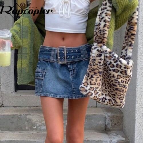 Rapcopter y2k Jeans Skirts Sashes Vintage Pockets Denim Skirts Cute Casual Korean Style Pencil Skirts Women Streetwear 2021 New