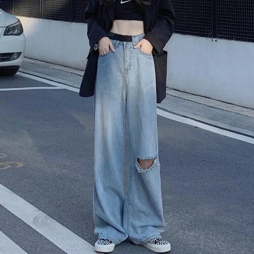 Woman Jeans High Waist Ripped Jeans big size 2020 Clothes Wide Leg Denim hole Blue Streetwear Fashion Vintage loose