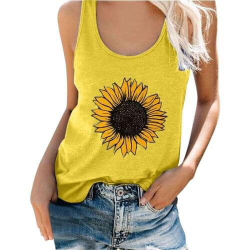 Womens Tops And Blouses Women Novelty sunflower Tank Tops Cotton Loose Casual Summer Sleeveless Blouse Blusas Mujer De Moda 2021