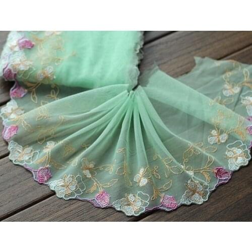 2 Yards Lace Trim Purple Flowers Floral Embroidered Green Tulle Lace 6.29 Inches Wide