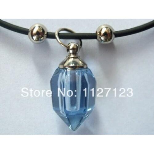 25pcs/lot blue bullet Rice vials pendants rice vial pendant perfume empty glass bottle glass spray perfume bottl