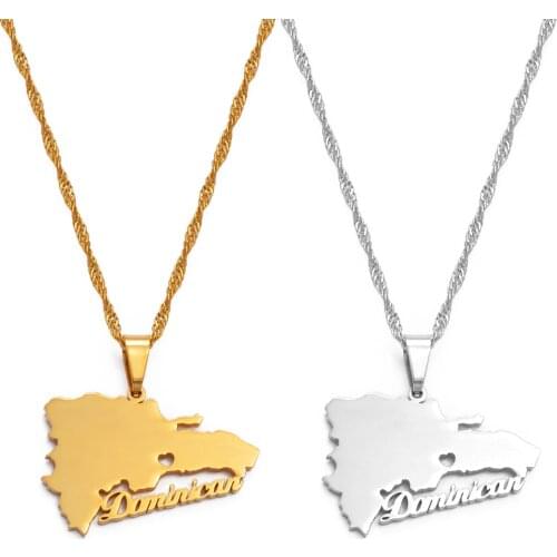 Anniyo Dominican Map Pendant Necklaces Dominicans Country Map Jewelry Chain Patriotic Gift #124721