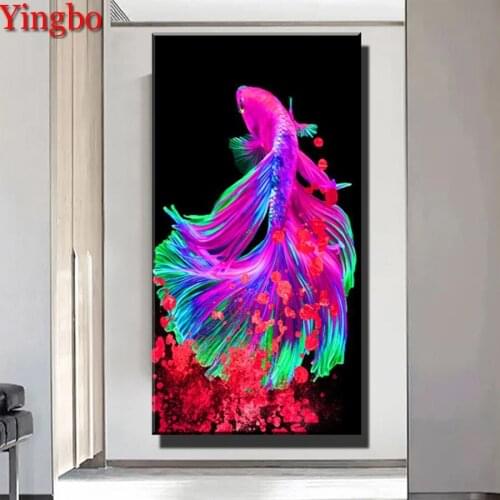 Large 5d Full Square round Diamond Painting Red Fish Carp Mosaic Diamond Embroidery Rhinestone Aisle Background 3D Stereo Decor