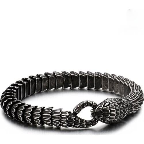 Punk Animal Snake Head Charm Bracelet Men Women Stainless Steel Matte Viper Snake Blessing Pulsera Bangle Jewelry For Man