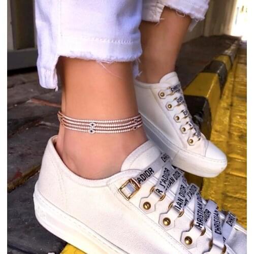 2MM CZ Tennis Chain Evil Eye Charm Young Girl Lady Foot Chain 2021 Summer Hot Lucky Fashion Anklet