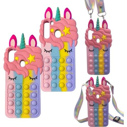 Fidget Toys Push It Bubble Relive Stress Phone Case For Samsung A32 A01 A71 A51 A31 A21 A12 A11 Cartoon Pink Unicorn Cover