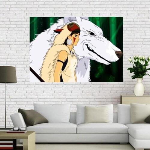 Custom Mononoke Hime Canvas Painting Wall Silk Poster cloth print DIY Fabric Poster Best gift Poster Wall Art Home Decor