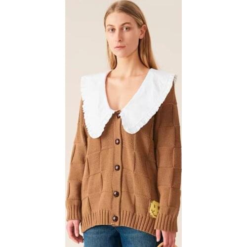 Irregular Brown Oversize Cardigan Women 2020 Turn Down Collar Plaid High Low Knitted CHristmas Sweater Coat Streetwear