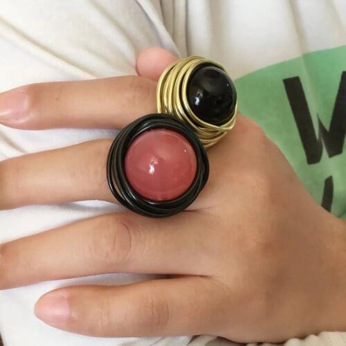 MANILAI 4 Colors Handmade Wire Big Beads Rings For Women Statement Jewelry Fashion Acrylic Finger Rings Gift Vintage Style