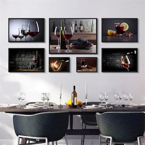 Red Wine Canvas Painting Calligraphy Posters and Prints Wall Art Picture for Restaurant Dinning Room Modern Decoration Wall Art