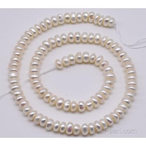 Cultured Loose Pearl Jewellery,6-7mm Button Natural White Color Freshwater Pearls Loose Beads,15inches One Full Strand