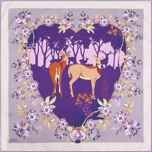 2021 New Women Silk Square Neck Scarf Hijab Wraps Animal Deer Print Floral Large 90cm*90cm Headband Scarves Bandana