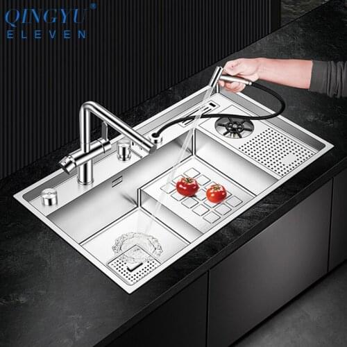 New Cup Rinser Stepped Kitchen Sink SUS 304 Stainless Steel Large Size Handmade Brushed Kitchen Cup Rinser Stepped Sinks