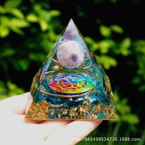 1 PCS 3D Cube Reiki Organ Pyramid Decoration Seven Chakra Natural Crystal Stone Energy Tower Home Office Feng Shui Decoration
