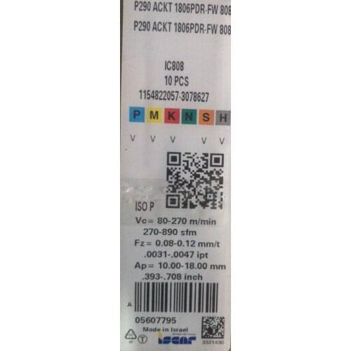 ORIGINAL 10PCS CARBIDE INSERT P290 ACKT1806PDR-FW IC808