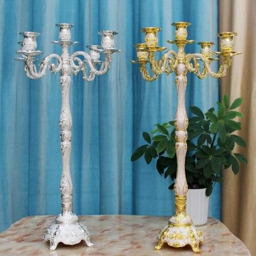 Candlestick golden silver five-headed household wedding luxury candlelight dinner crystal Alloy metal candle holder stand