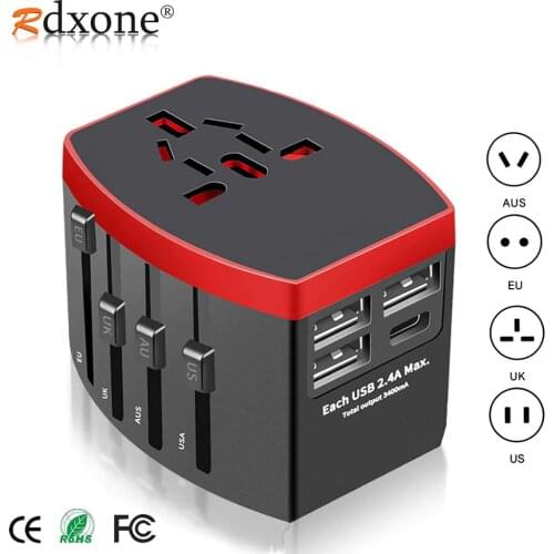 Rdxone Travel Adapter International Universal Power Adapter All-in-one with Type C 3 USB Worldwide Wall Charger for UK/EU/AU/US