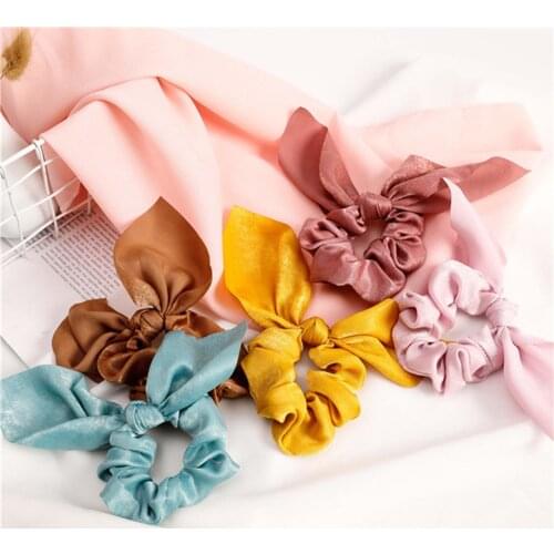 2020 Korean Cute Rabbit Ear printed Hair Accessories Buckle Hair Scrunchies Elastic Hair Bands Ties Rope Bands Ponytail Bands
