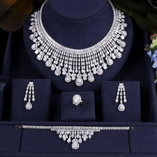 Luxurious Wedding Jewelry Sets for Bridal Bridesmaid Jewelery Drop Earring Necklace Set Austria Crystal Wholesale Gift