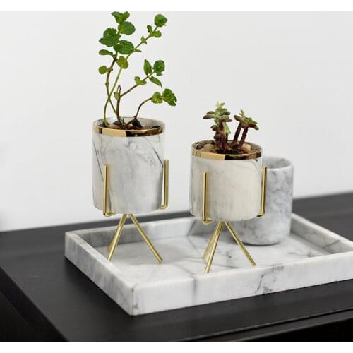 Marble Stripe Nordic Decoration Home Vase Mini Wrought Iron And Ceramic Vase Flower Vases Desktop vase Pen Holder Storage Jar