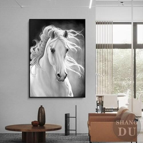 Modern Black and White Horse Wild Animals HD Print Posters Pictures Wall Art Canvas Painting For Living Room Home Decoration