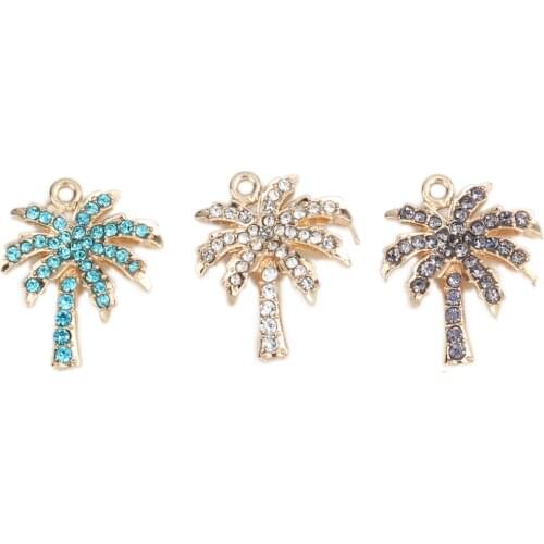 Coconut Tree Charms Zinc Based Rhinestone Charms Gold Color 22mm X 18mm For DIY Jewelry Making Neacklace Accessories, 2 PCs